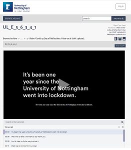 Video screenshot: "It's been one year since the University of Nottingham went into lockdown"