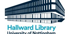Logo featuring a graphic representation of Hallward Library with the text "Hallward Library : University of Nottingham : 50 years"