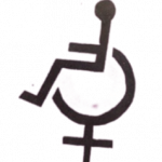 An black-and white icon which incorporates features of both the Venus symbol and a icon of a person in a wheelchair