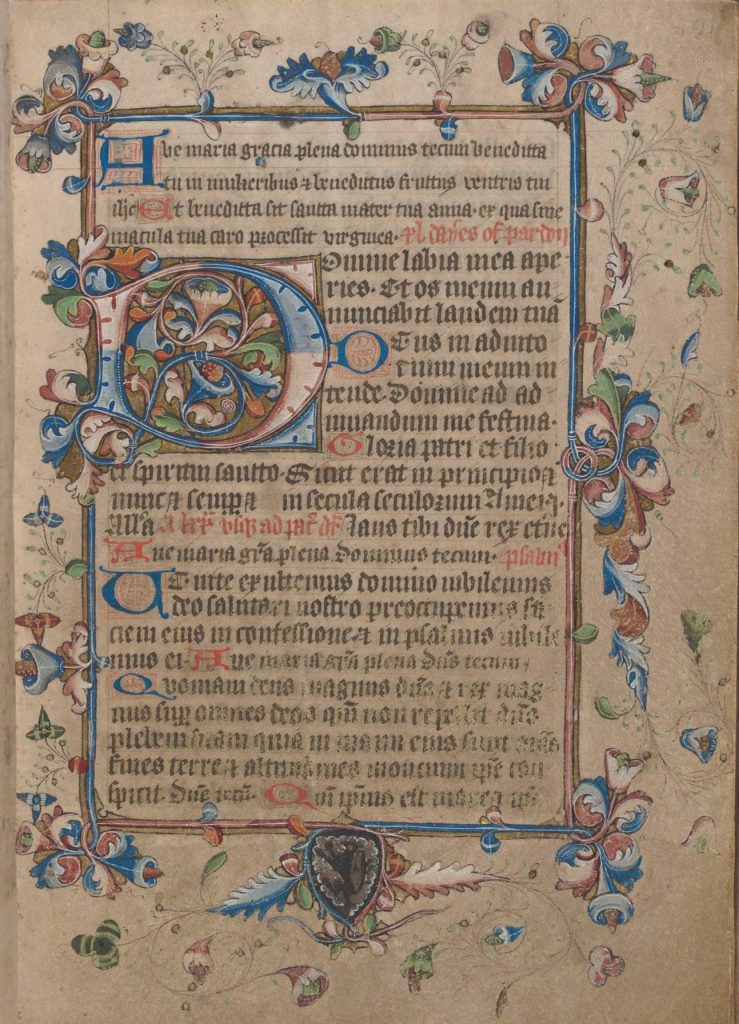 Page featuring Harpur’s shield from the Rushall Psalter