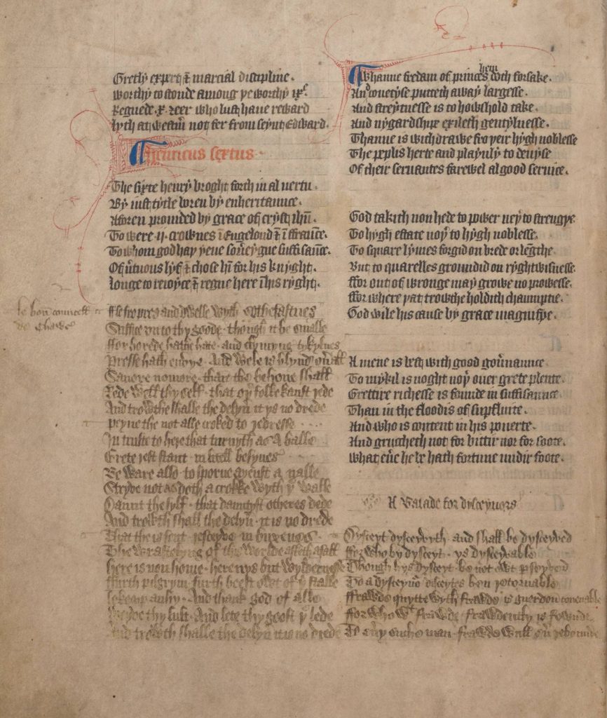 A page from 'Truth’ by Geoffrey Chaucer in the Rushall Psalter