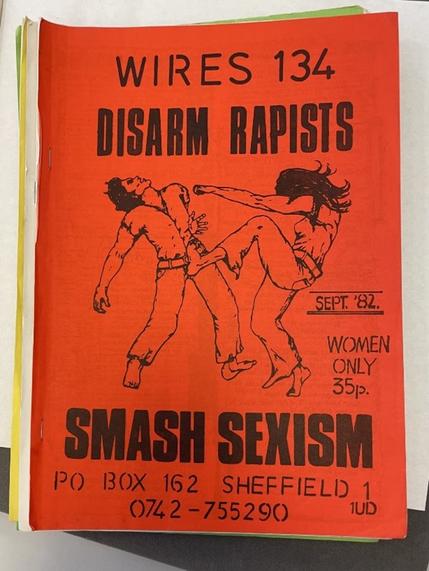 Front cover of 'WIRES 134' bearing the message 'DISARM RAPISTS SMASH SEXISM' and an image of a woman kicking a man