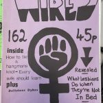 Magazine cover for 'WIRES no.162' from the Feminist Publications Collection. The magizine cover shows a large venus symbol with a fist in the centre.