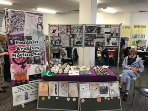 Photograph of the Nottingham Feminist Archive Group Stall at an event in Mansfield