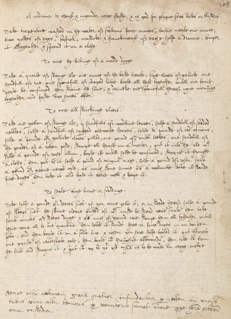 Recipe for Mad Dog Bite with notes by John Tibberd, in early modern handwriting