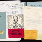 Montage of Audrey Beecham's shooting certificates and paraphernalia, including her firearms certifcate