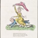 A printed image (a cartoon-style sketch) of a woman sat on top of a man and hitting him with an apron. Below the image lies a short derogatory poem for Valentine's Day.