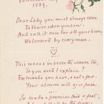 Handwritten Valentine's poem written in pink ink with sketch of roses in top right-hand corner.