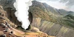 Painting of Great Jet of Steam on the Sulphur Mountains, from 'Travels in the Island of Iceland'