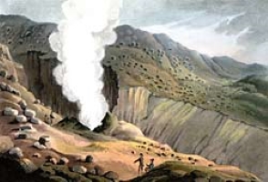 Painting of Great Jet of Steam on the Sulphur Mountains, from 'Travels in the Island of Iceland'