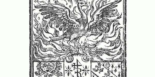 Engraved image of phoenix