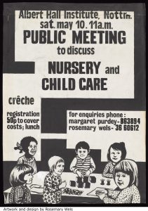 Poster showing children seated around a table.