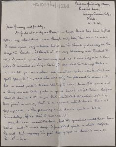 Handwritten letter, written in blue ink on plain white paper.