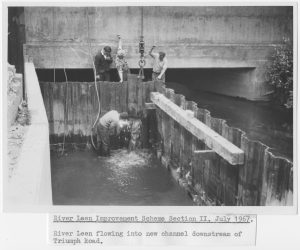 Photo showing men working on the River Leen near Triumph Road.