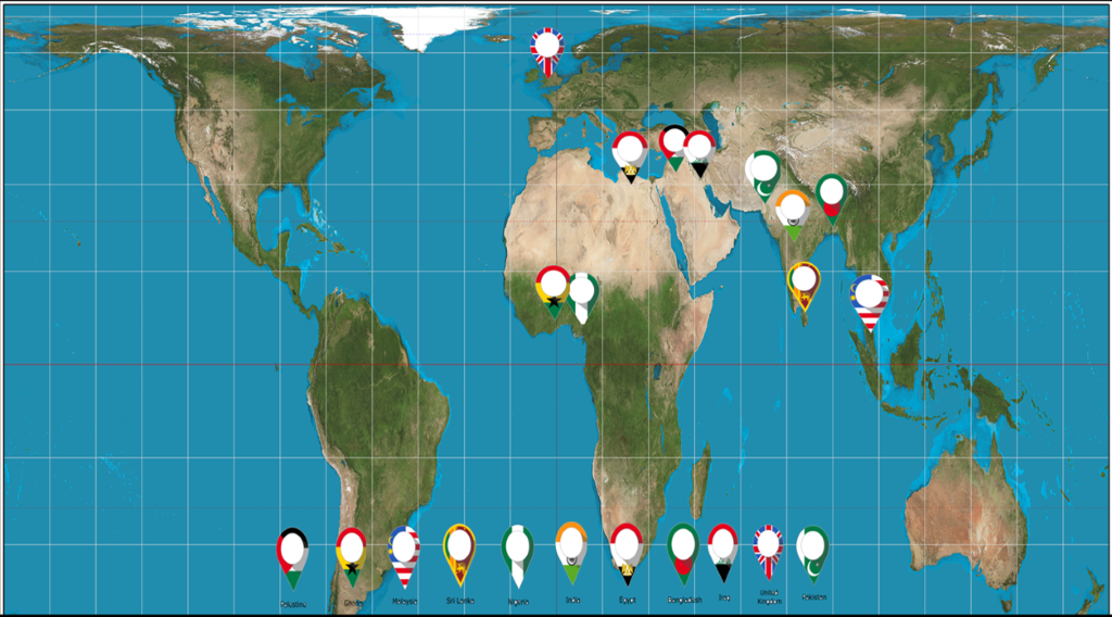 World map highlighting diversity of surgeons who have volunteered to be part of the programme