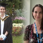 Julie Carson at her graduation and as a working doctor