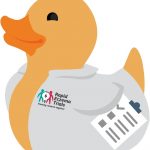 Cartoon rubber duck wearing a Rapid Eczema Trials jacket