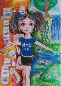 A drawing of a young girl