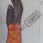 A drawing of an arm and a thermometer