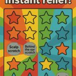 A bingo card with the text "Instant Win. Instant relief!" and a series of coloured stars