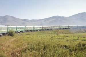 Trainsiberian train bending between Ulaanbaatar and Beijing