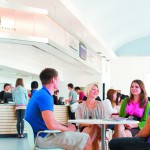 Students socialising in the Portland Food Court