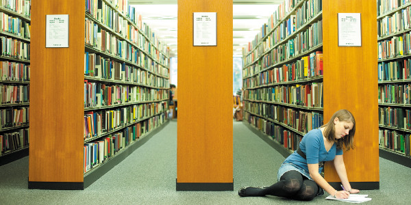 Undergraduate student studying in Hallward Library