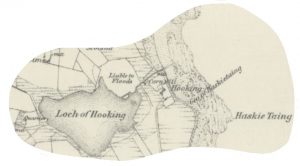 Detail from the black and white 1882 Ordnance Survey map of North Ronaldsay showing Hooking and Hooking Loch. 