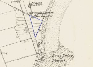 Detail from the black and white 1882 Ordnance Survey map of Sanday showing Hookin Links outlined in blue.