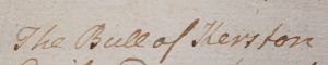 Extract from a 1750 manuscript document showing the place-name 'The Bull of Kerston'.