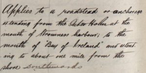 Manuscript extract from the Ordnance Survey name booking describing the area of sea known as 'Cairston Roads'.