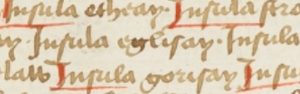 Extract from the MS O. 9. 9 manuscript showing the spelling 'egilsay'.