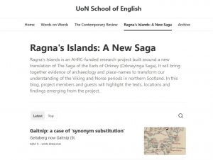 Screenshot of the new location for the Ragan's Islands blog on the University of Nottingham's School of English site.