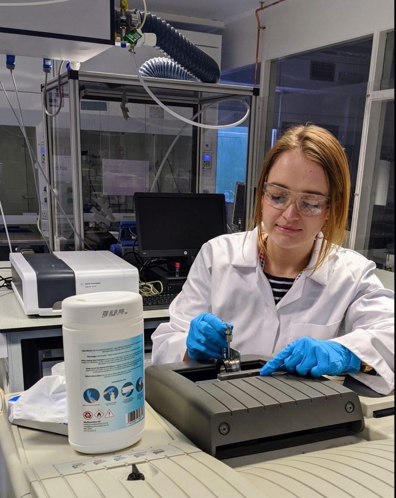 Katie Reynolds at work in her lab in the School of Chemistry