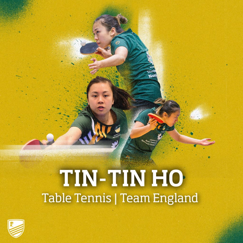 A graphic with images of Tin-Tin Ho playing Table Tennis for the University of Nottingham