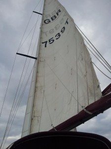 The main sail catching some wind.