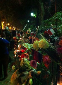 Flowers outside the Bataclan Theatre