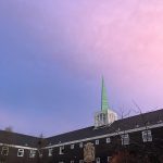 A pink and blue sky over Rutland Hall