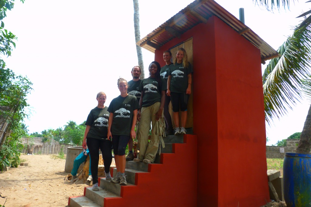 The toilet we built!  From left to right: Chantelle Hughes, Joanna Stanyard, Robert Parry, Martelle Henry, Victoria Lonsdale, Portia Heley