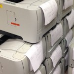 Stack of laser printers