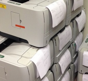 Stack of laser printers