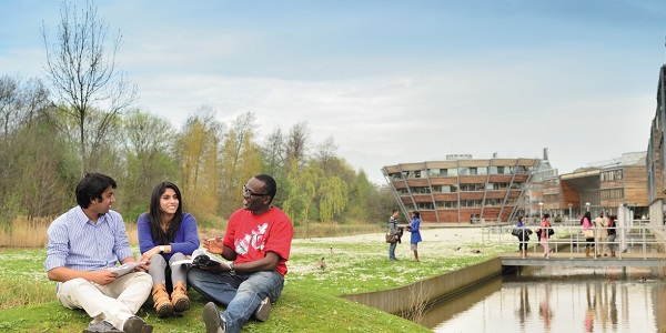 Postgraduate students relaxing outside on Jubilee campus