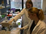 Emily in lab with partner