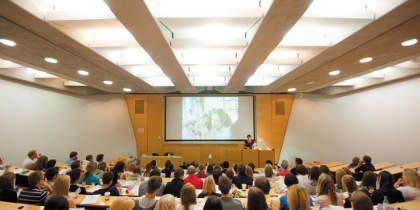 Students in lecture theatre in Dearing Building